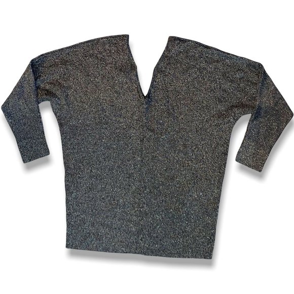 Lane Bryant Women's Silver Metallic V-Neck Sweater Size 14/16 Holiday Glimmer - Picture 4 of 6